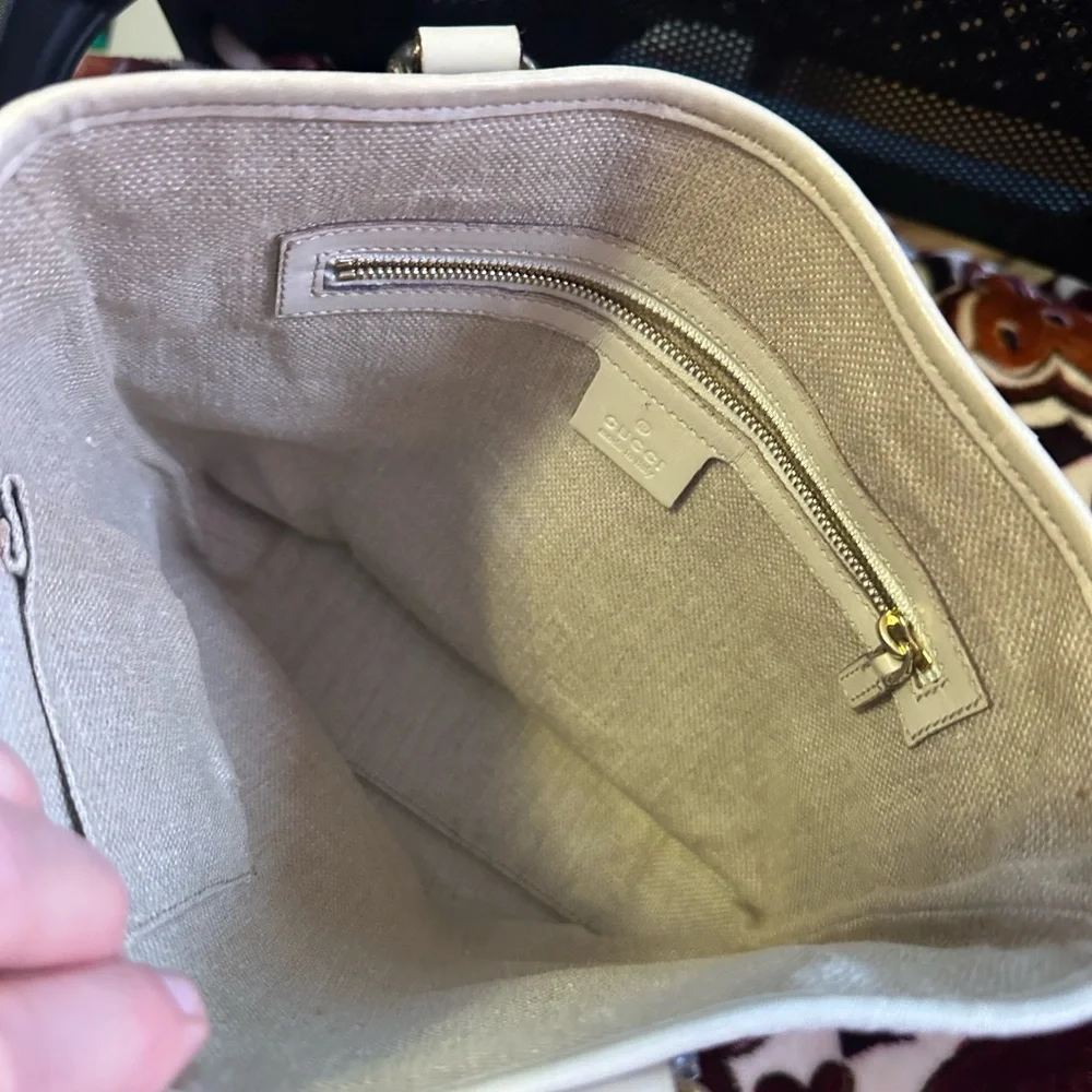 GUCCI GG SUEDE LEATHER TOTE BAG HAND BAG IVORY BEIGE excellent condition. - Picture 8 of 10